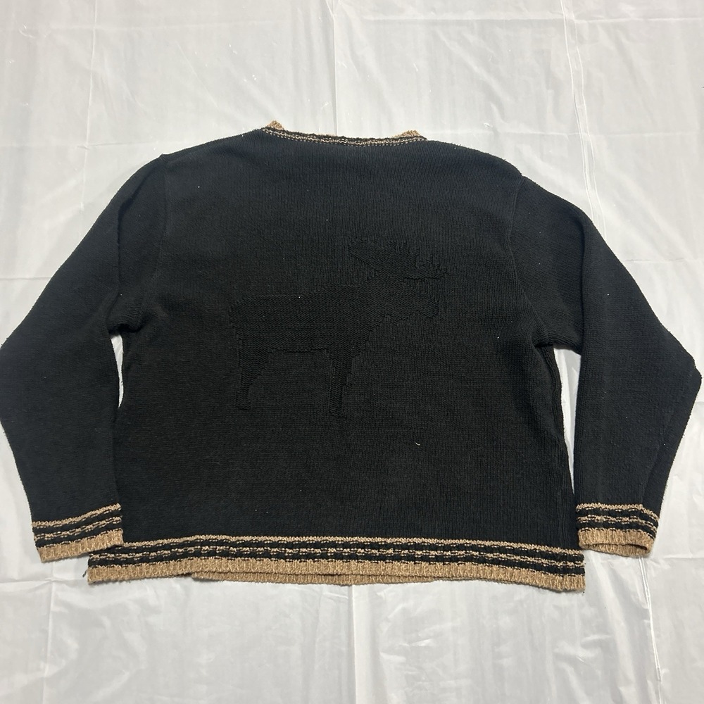 Vintage Cotton Country Sweater Women's Medium Knit Moose Nature Animal Black - Picture 6 of 8